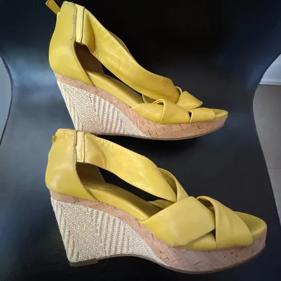 Cole Haan Mustard Yellow Leather Nike Air Wedge Sandals-Size 9.5 - Picture 6 of 10